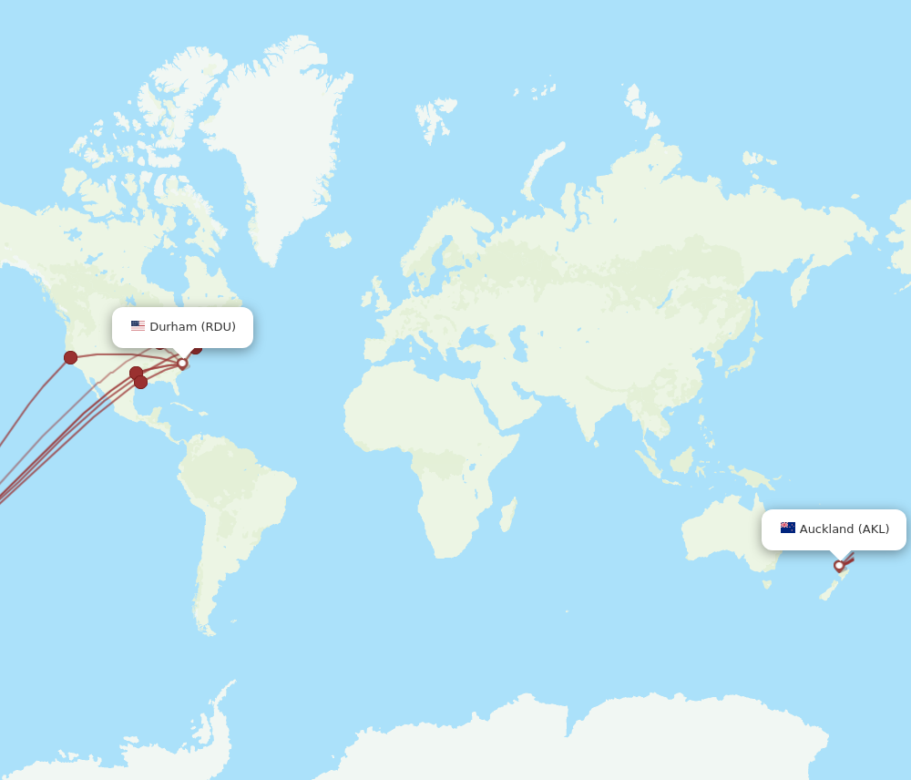 Flights from Raleigh Durham to Auckland RDU to AKL Flight Routes