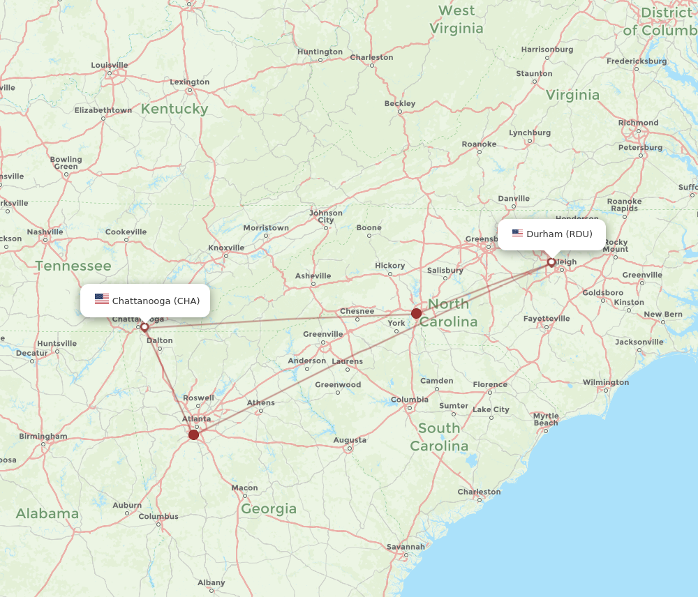 Flights from Raleigh Durham to Chattanooga RDU to CHA Flight Routes