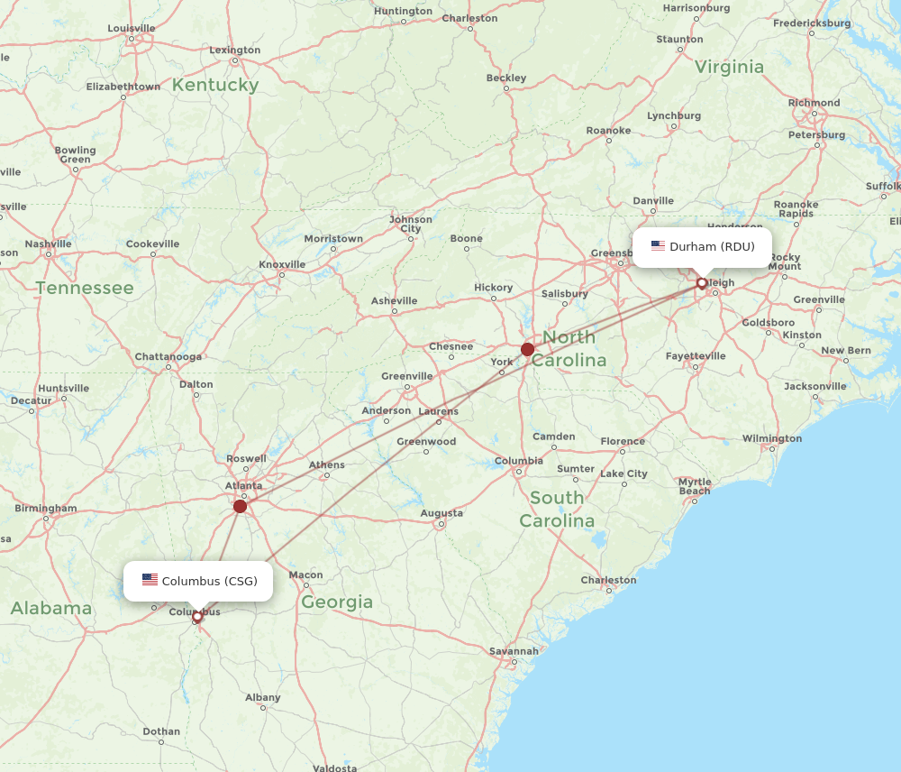 Flights from Raleigh Durham to Columbus RDU to CSG Flight Routes