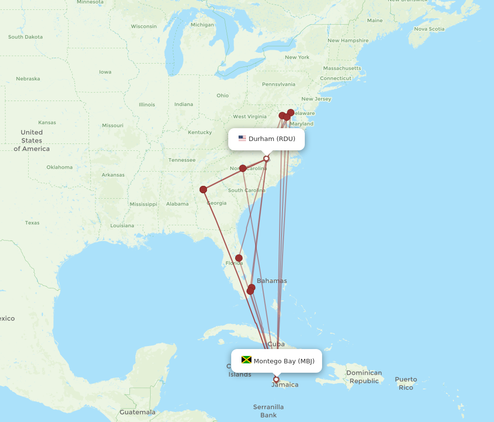 Flights from Raleigh Durham to Montego Bay RDU to MBJ Flight Routes