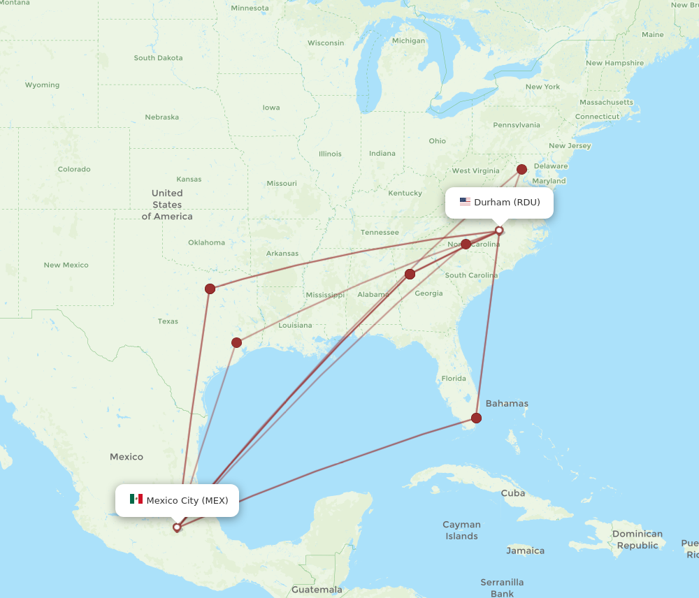 Flights from Raleigh/Durham to Mexico City, RDU to MEX - Flight Routes