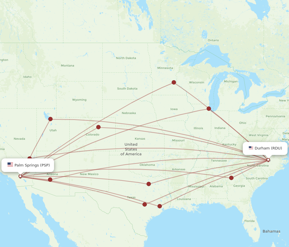 All Flight Routes From Raleigh Durham To Palm Springs, Rdu To Psp 