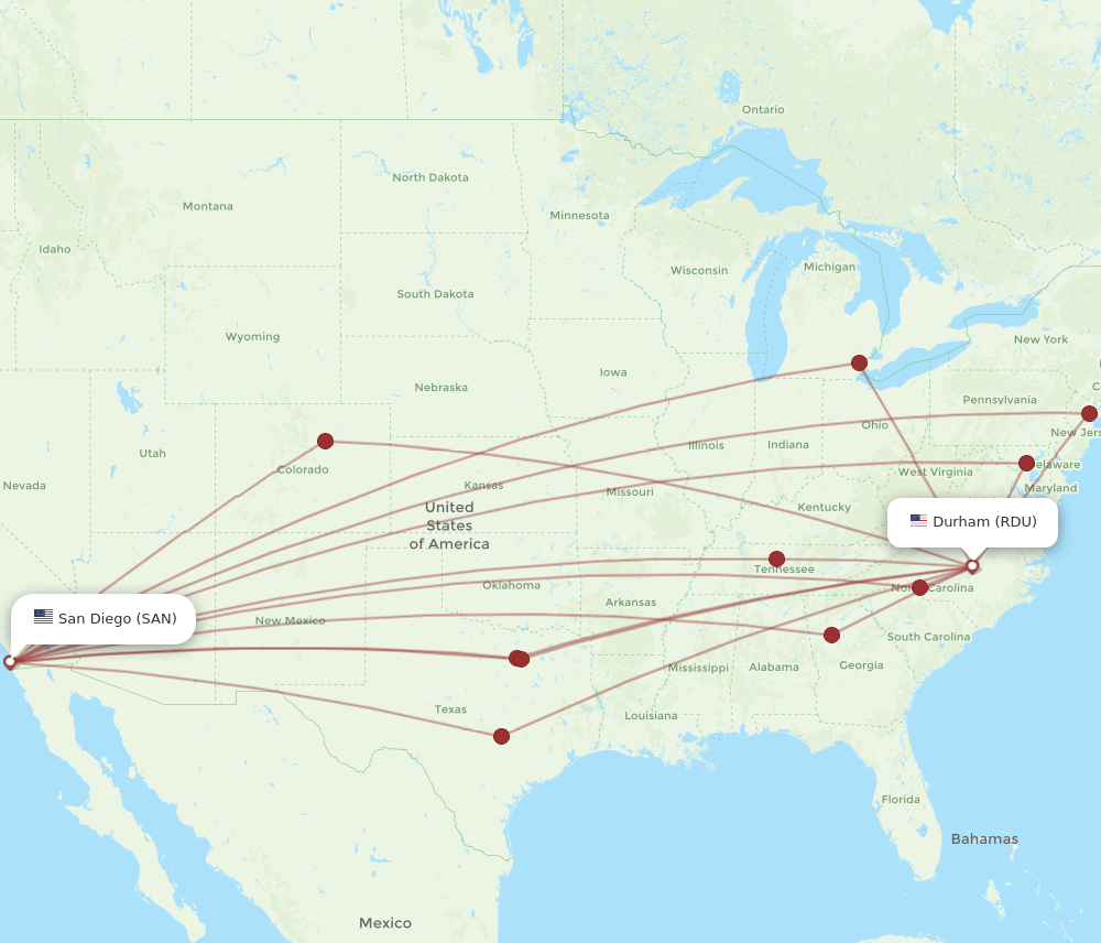 Flights from Raleigh/Durham to San Diego, RDU to SAN - Flight Routes