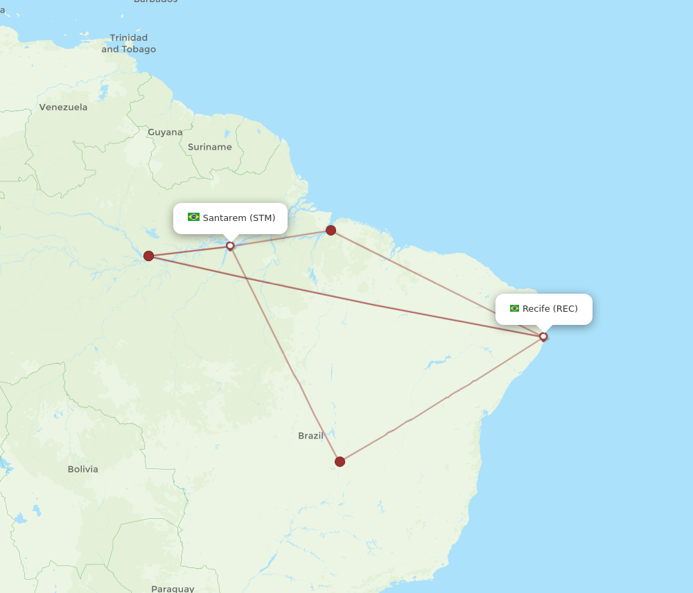 Flights from Recife to Santarem REC to STM Flight Routes