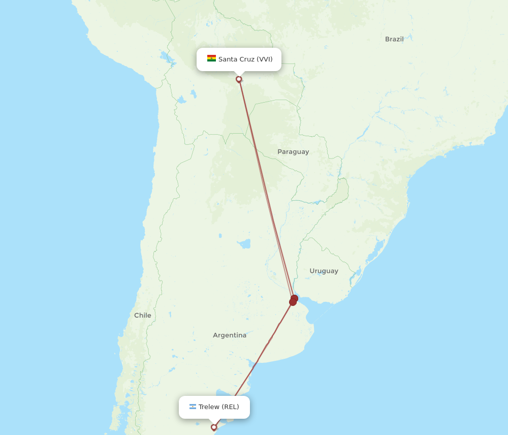 Flights from Trelew to Santa Cruz REL to VVI Flight Routes