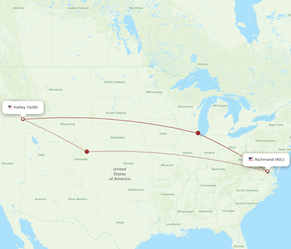 All flight routes from Richmond to Sun Valley, RIC to SUN - Flight Routes