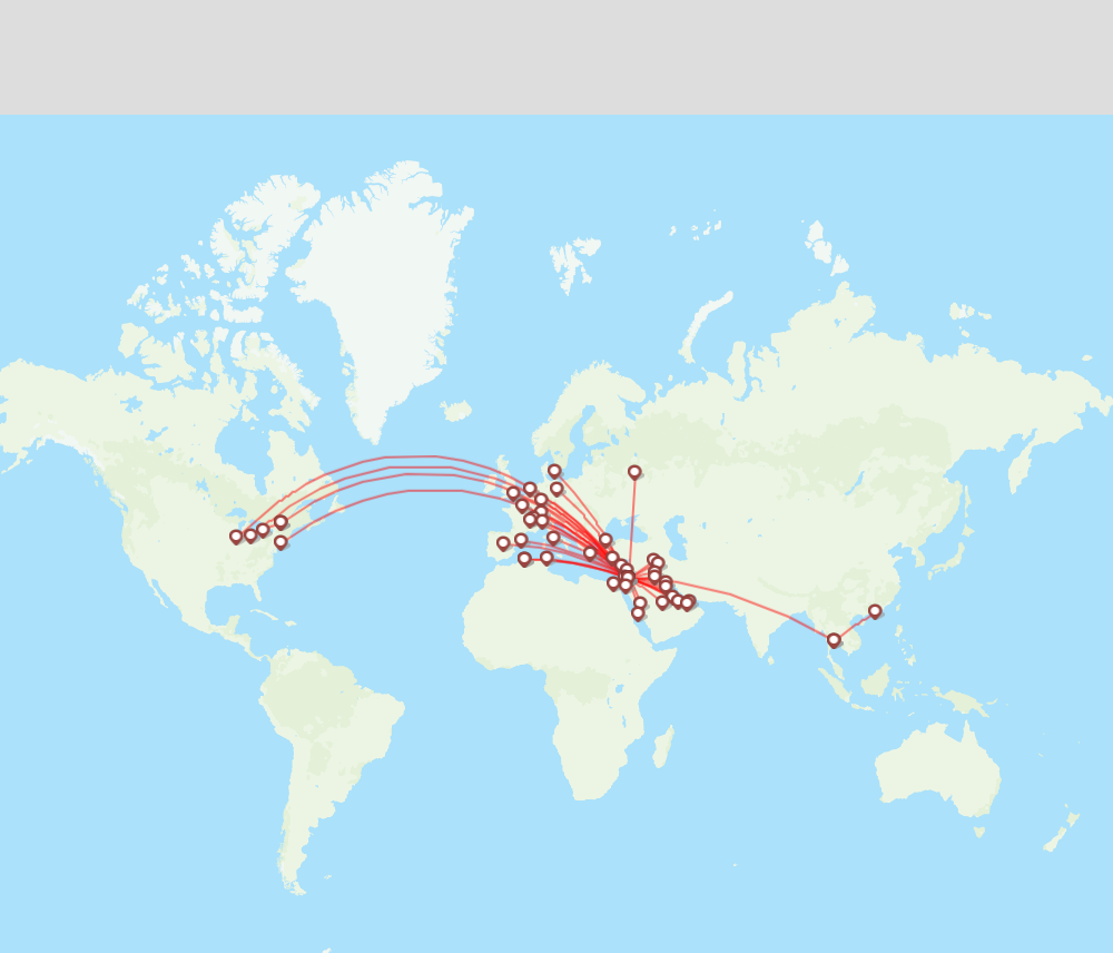 Royal Jordanian airline routes (RJ) 2024, map - Flight Routes