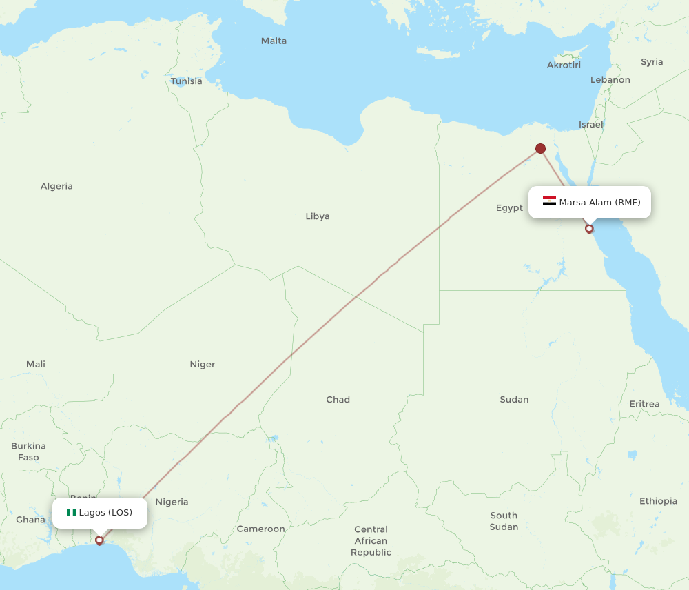 All Flight Routes From Lagos To Marsa Alam, LOS To RMF - Flight Routes