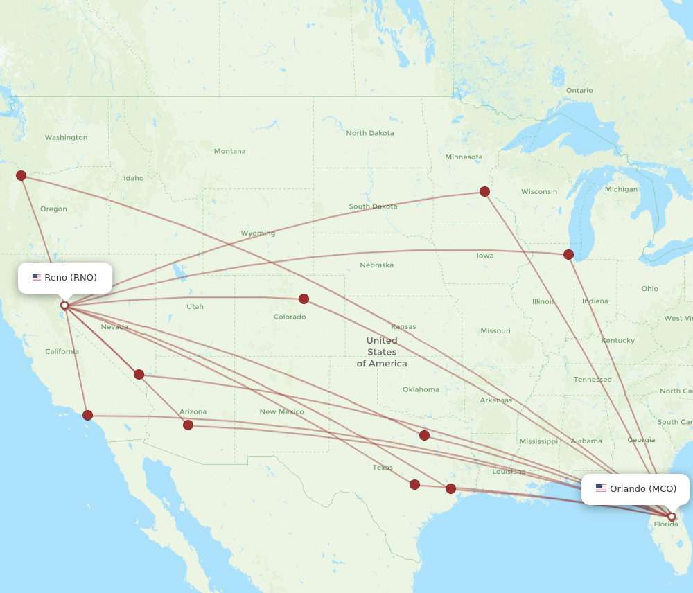 All flight routes from Reno to Orlando, RNO to MCO - Flight Routes