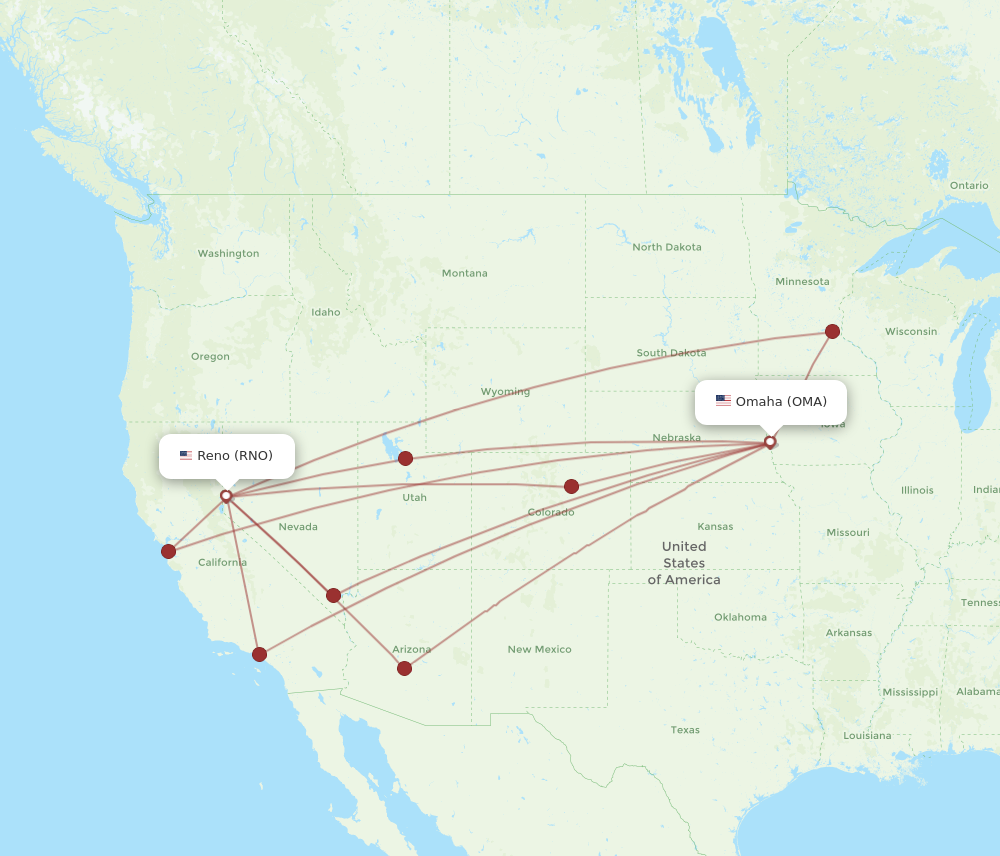 Flights from Reno to Omaha RNO to OMA Flight Routes