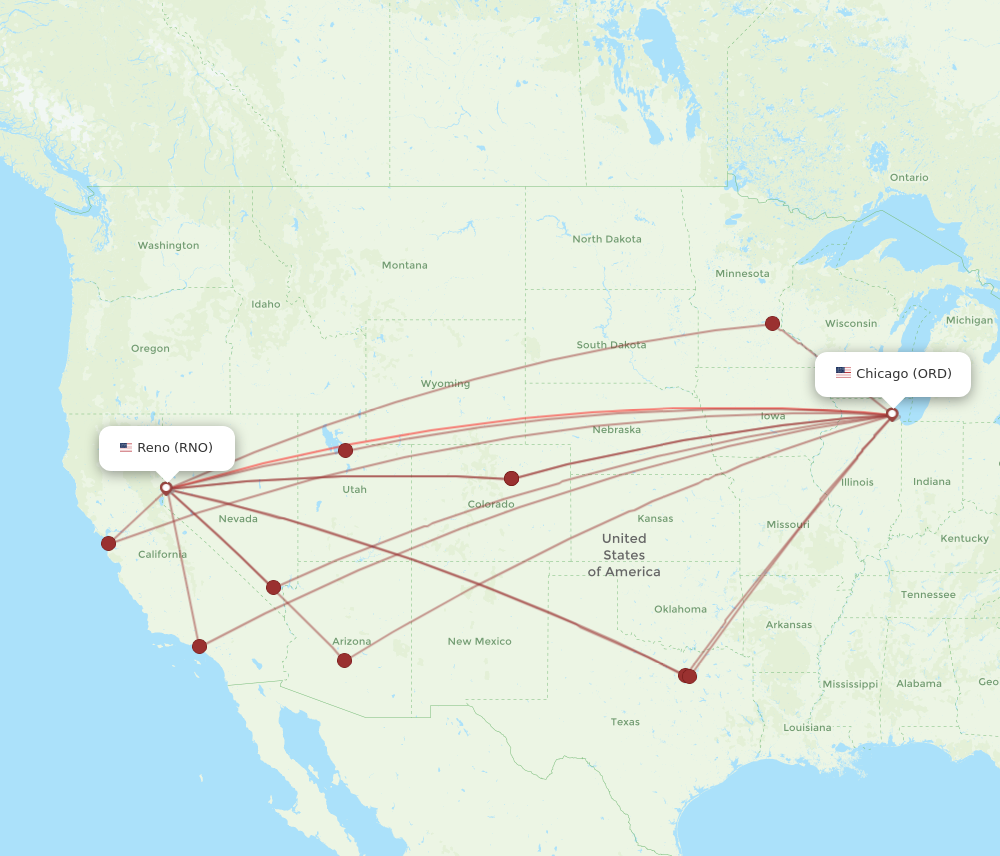 All flight routes from Reno to Chicago, RNO to ORD - Flight Routes