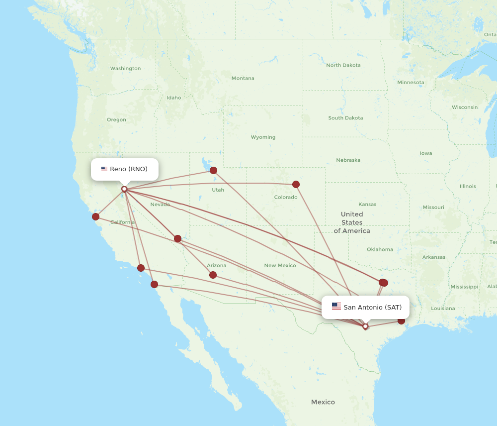 Flights from Reno to San Antonio RNO to SAT Flight Routes