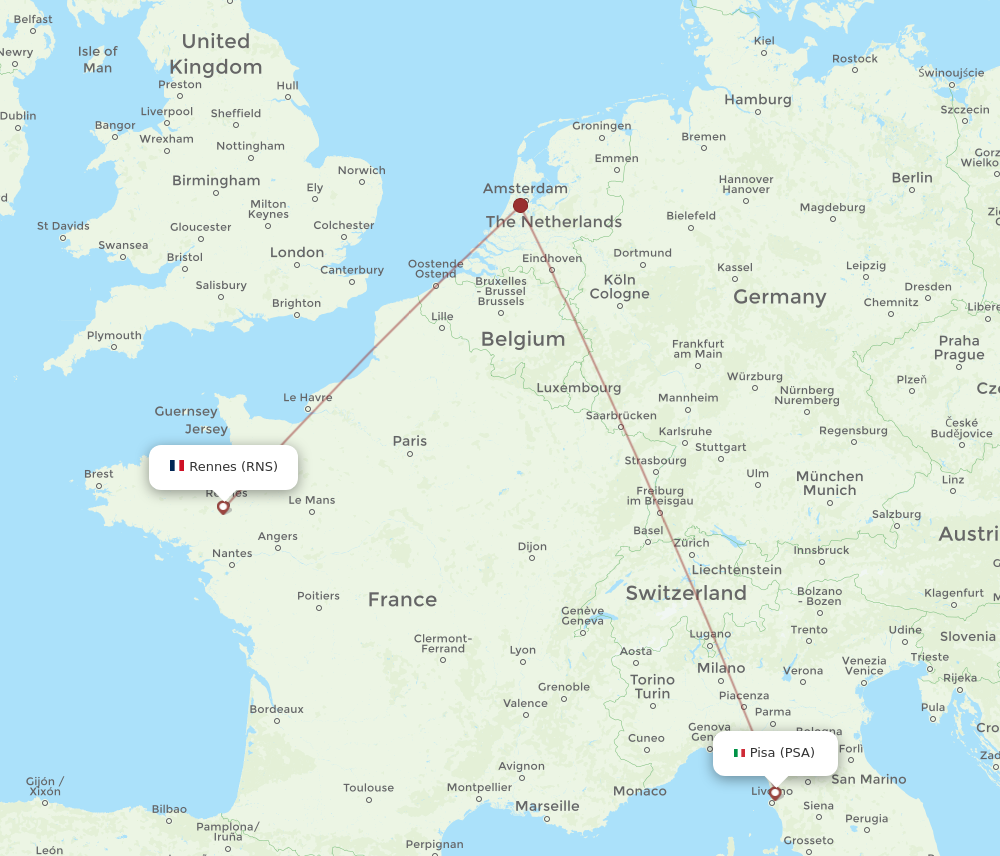 Flights from Rennes to Pisa RNS to PSA Flight Routes