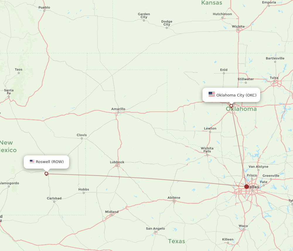 Flights from Roswell to Oklahoma City ROW to OKC Flight Routes