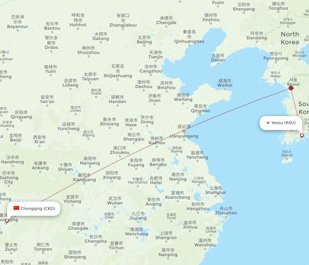 RSU to CKG flights and routes map