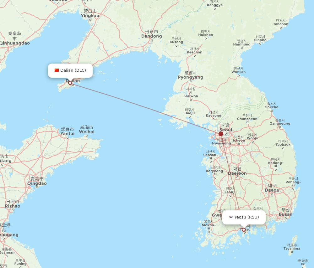 All flight routes from Yeosu to Dalian, RSU to DLC - Flight Routes