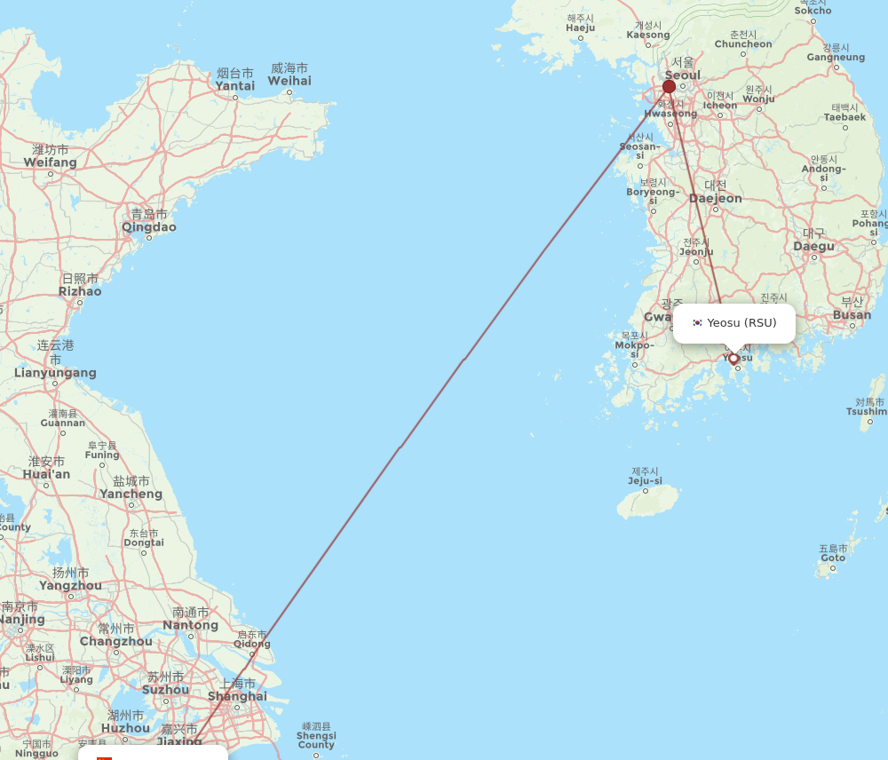 RSU to HGH flights and routes map