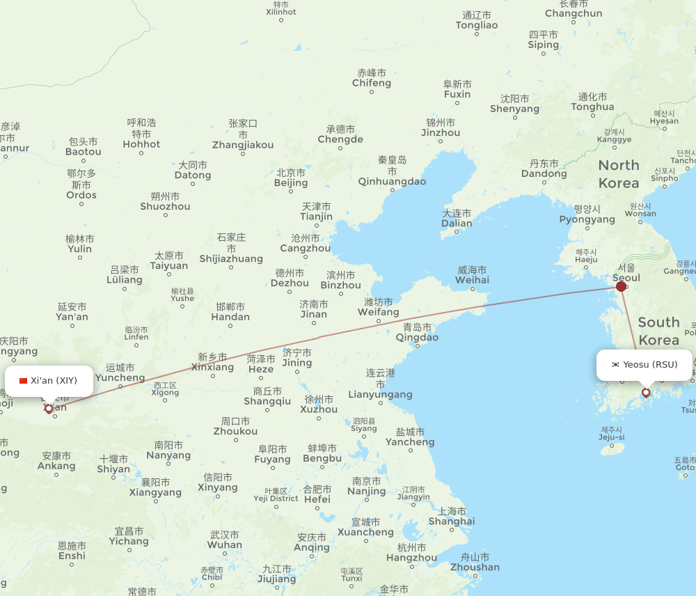 RSU to XIY flights and routes map