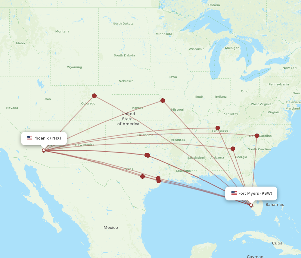 All Flight Routes From Fort Myers To Phoenix, RSW To PHX - Flight Routes