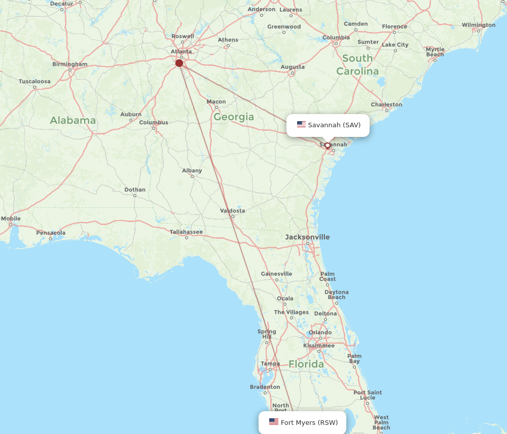 Flights from Fort Myers to Savannah RSW to SAV Flight Routes