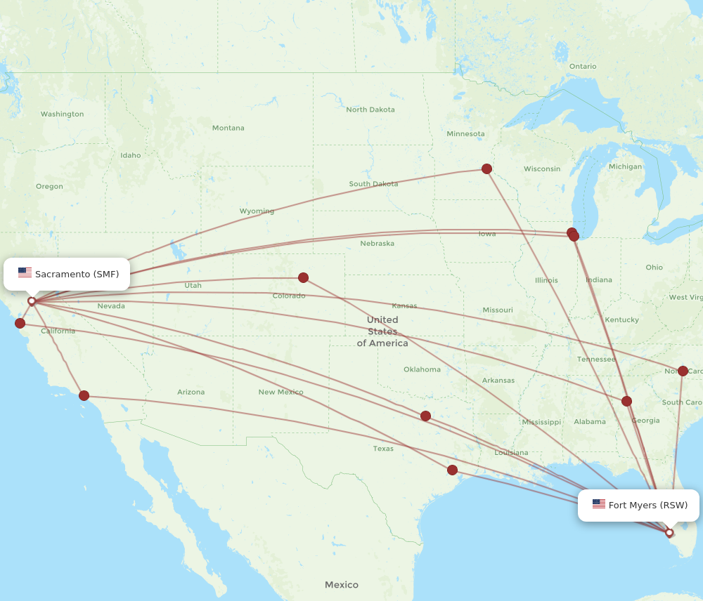 All flight routes from Fort Myers to Sacramento, RSW to SMF - Flight Routes