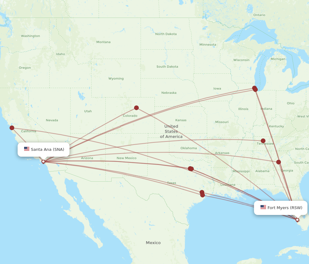 All flight routes from Fort Myers to Santa Ana, RSW to SNA - Flight Routes