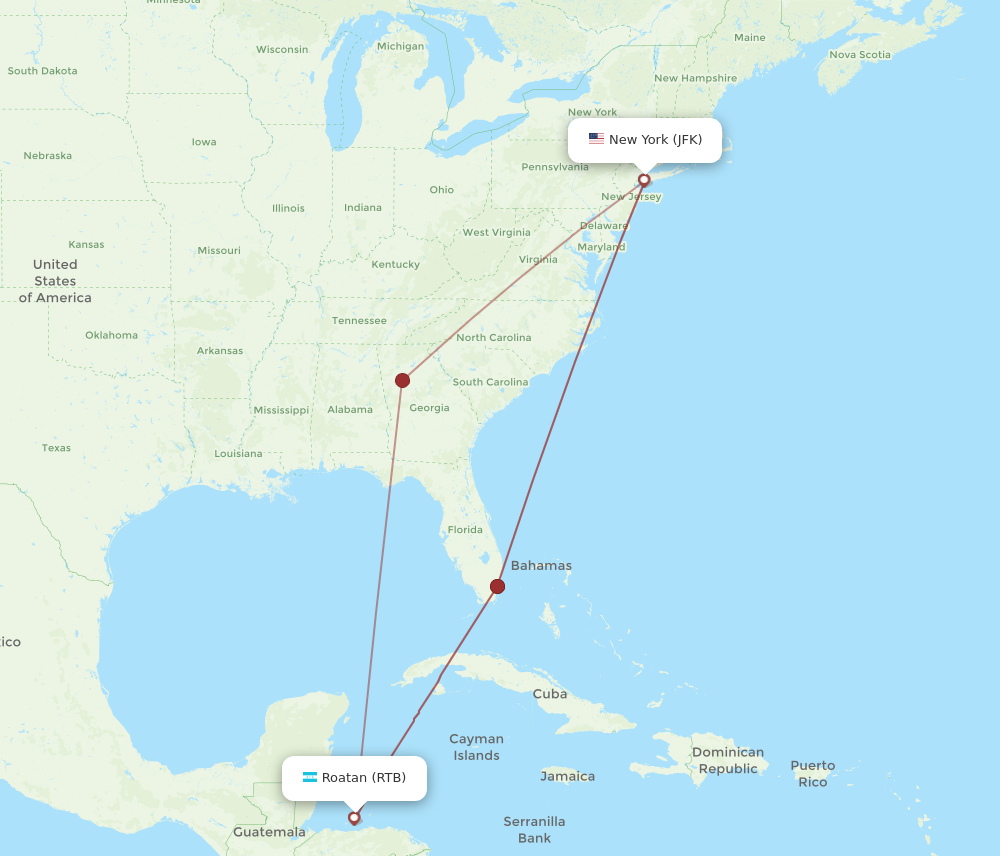 All Flight Routes From Roatan To New York, Rtb To Jfk - Flight Routes