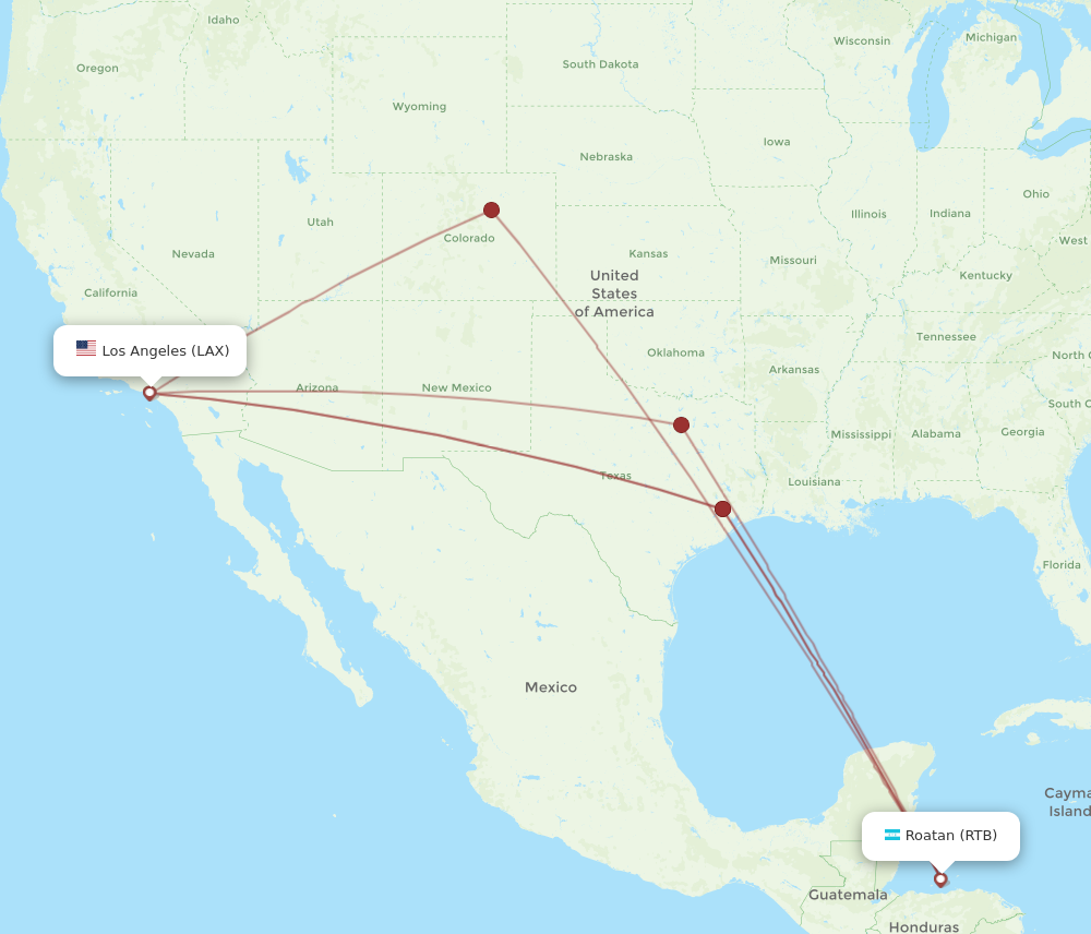 All flight routes from Roatan to Los Angeles, RTB to LAX - Flight Routes