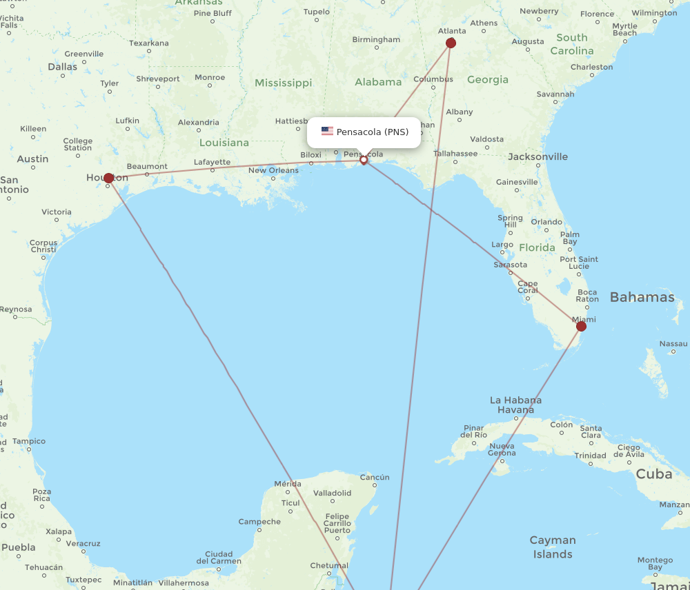 Flights from Roatan to Pensacola RTB to PNS Flight Routes