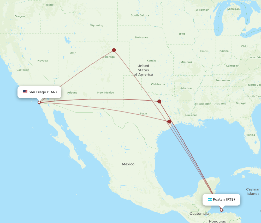 Flights from San Diego to Roatan, SAN to RTB - Flight Routes