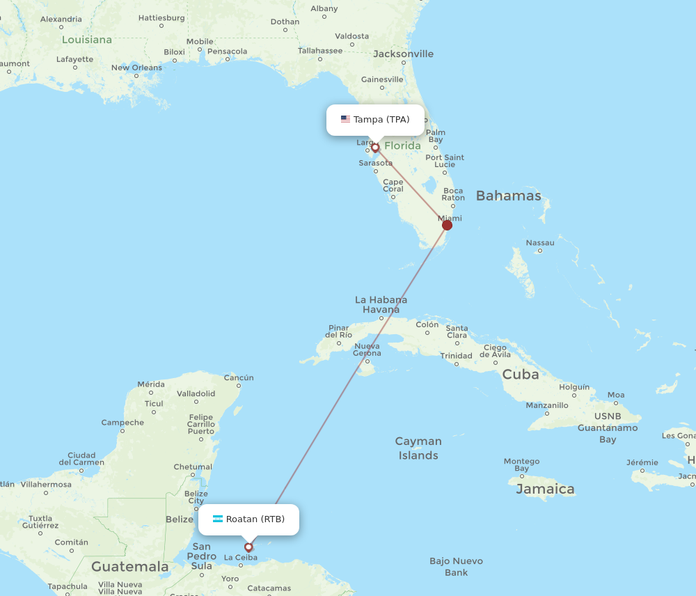 Flights from Roatan to Tampa RTB to TPA Flight Routes