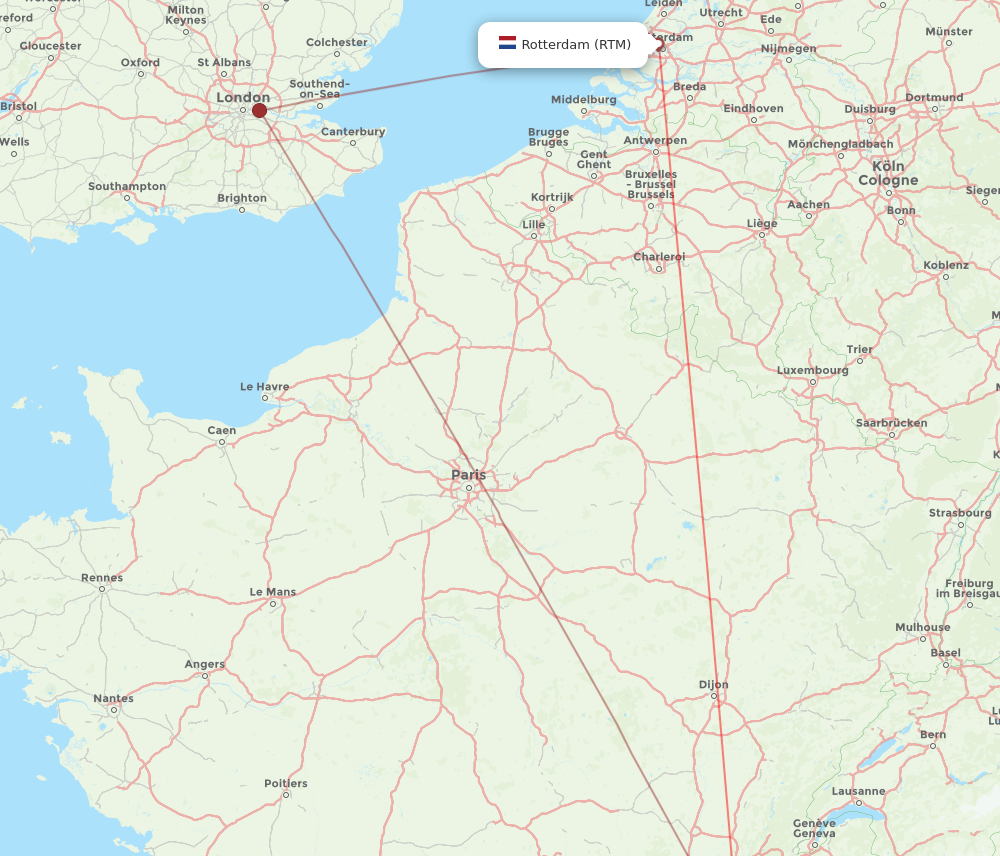 All flight routes from Rotterdam to Grenoble, RTM to GNB - Flight Routes