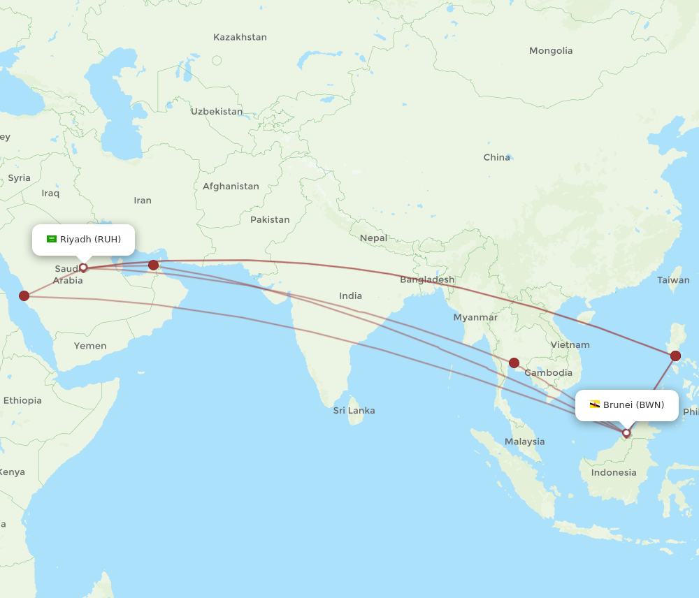 Flights from Riyadh to Bandar Seri Begawan RUH to BWN Flight Routes