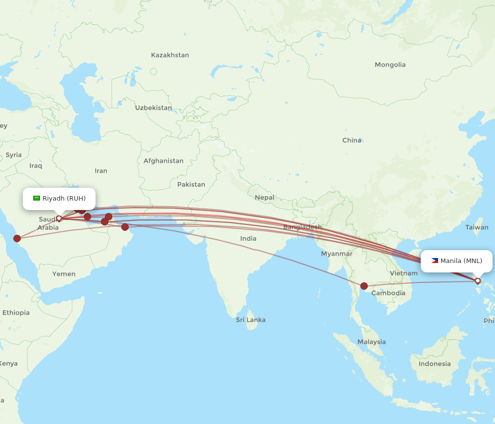 Flights from Riyadh to Manila, RUH to MNL - Flight Routes