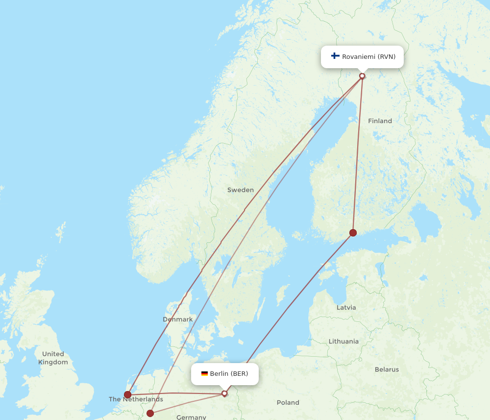 Flights from Rovaniemi to Berlin RVN to BER Flight Routes