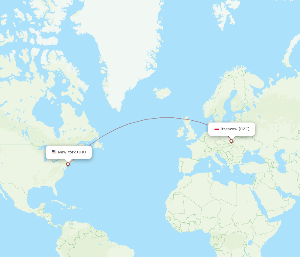 Flights from Rzeszow to New York RZE to JFK Flight Routes