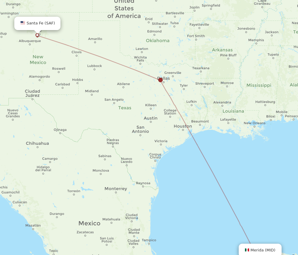 Flights from Santa Fe to Merida SAF to MID Flight Routes