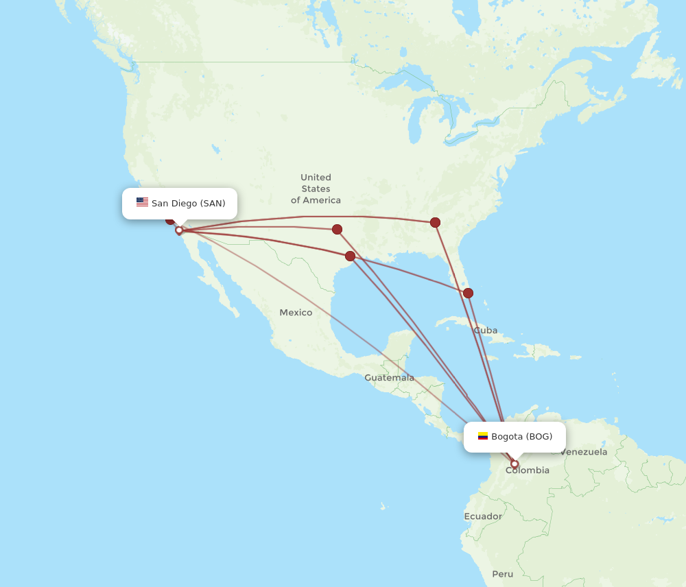 Flights from San Diego to Bogota SAN to BOG Flight Routes