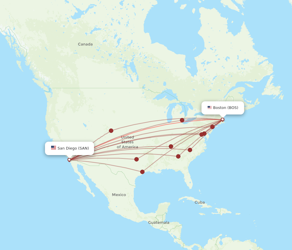 Flights from San Diego to Boston, SAN to BOS - Flight Routes