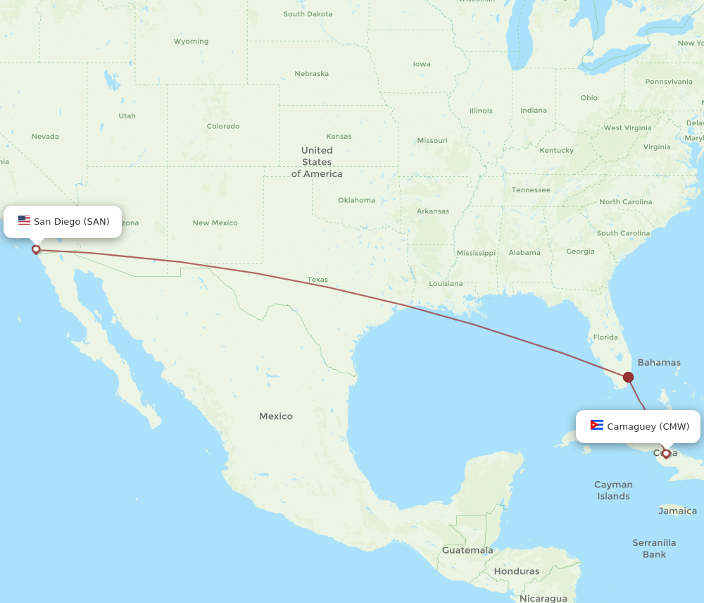 Flights from San Diego to Camaguey SAN to CMW Flight Routes