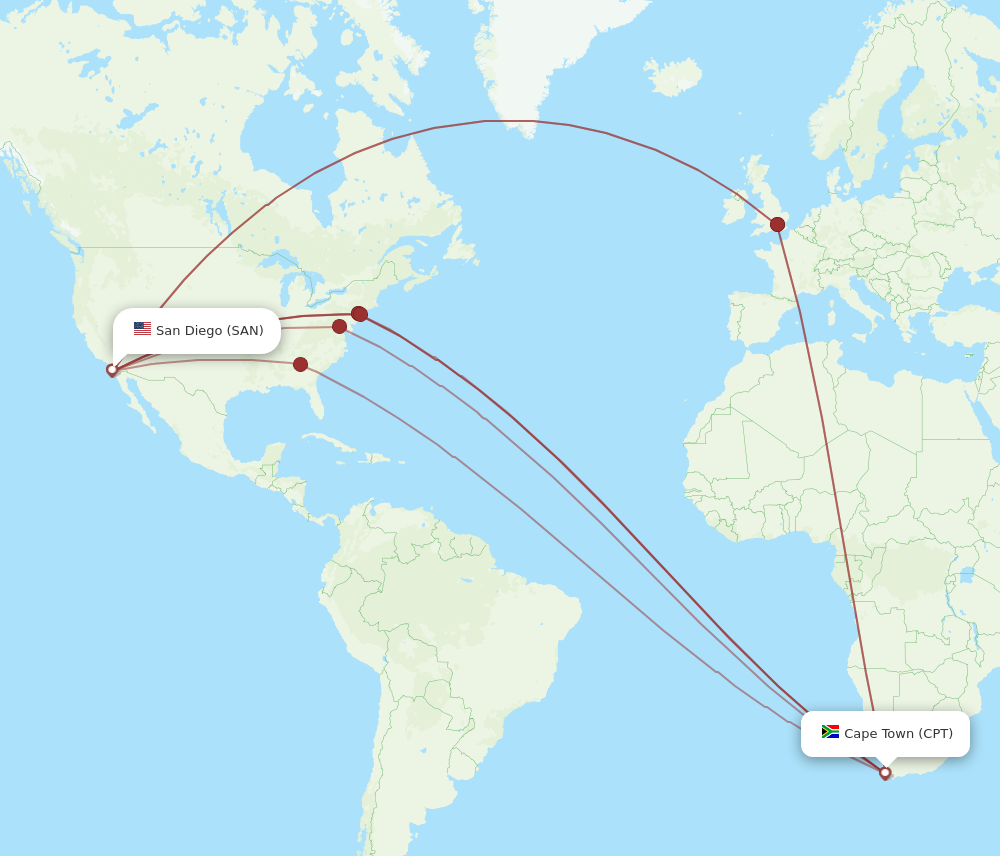 Flights from San Diego to Cape Town SAN to CPT Flight Routes