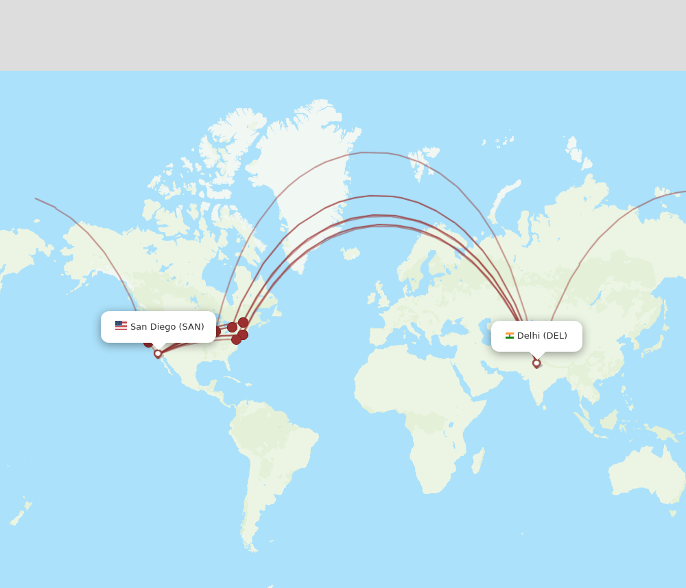 Flights from San Diego to Delhi SAN to DEL Flight Routes