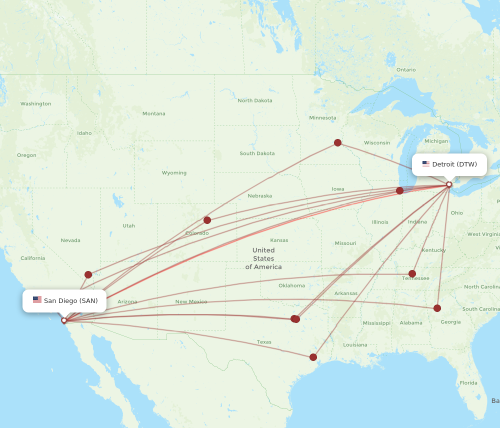 Flights from San Diego to Detroit, SAN to DTW - Flight Routes