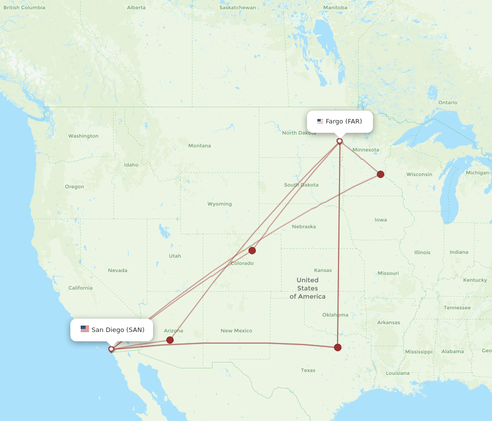 All Flight Routes From San Diego To Fargo San To Far Flight Routes 5637