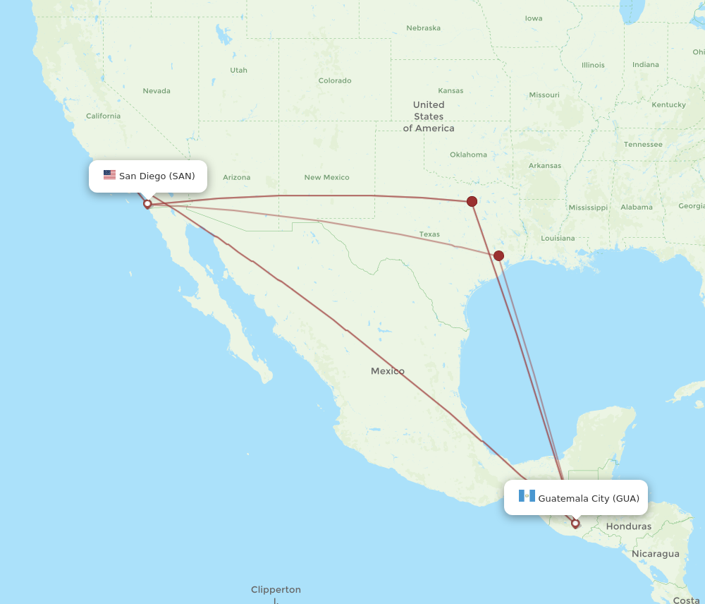 All Flight Routes From San Diego To Guatemala City, San To Gua - Flight 