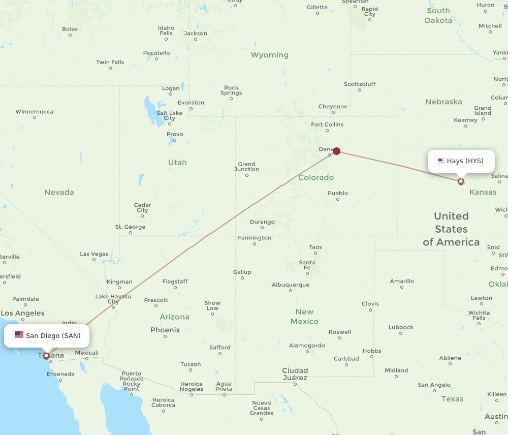 All Flight Routes From San Diego To Hays San To Hys Flight Routes 1365