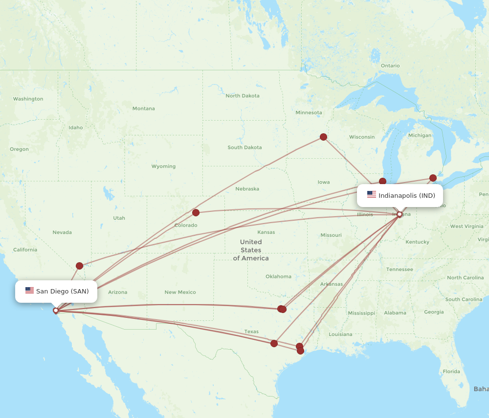 All flight routes from San Diego to Indianapolis, SAN to IND - Flight ...