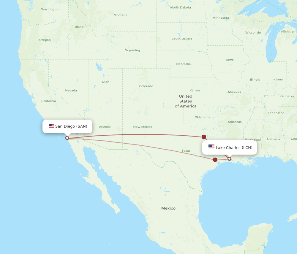 Flights from San Diego to Lake Charles, SAN to LCH - Flight Routes