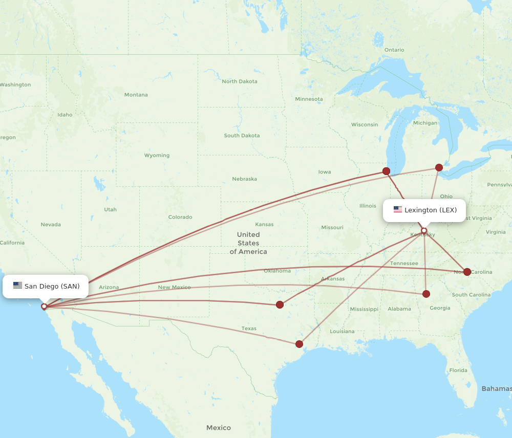 Flights from San Diego to Lexington SAN to LEX Flight Routes