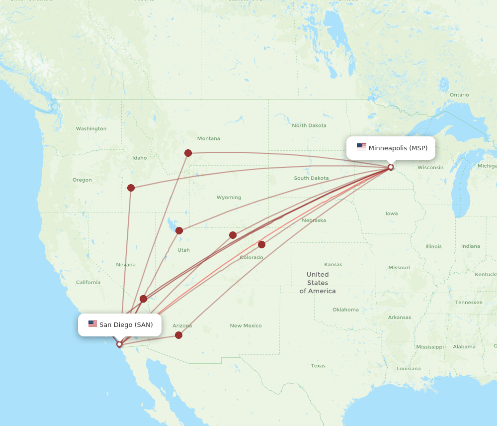 All Flight Routes From San Diego To Minneapolis, San To Msp - Flight Routes